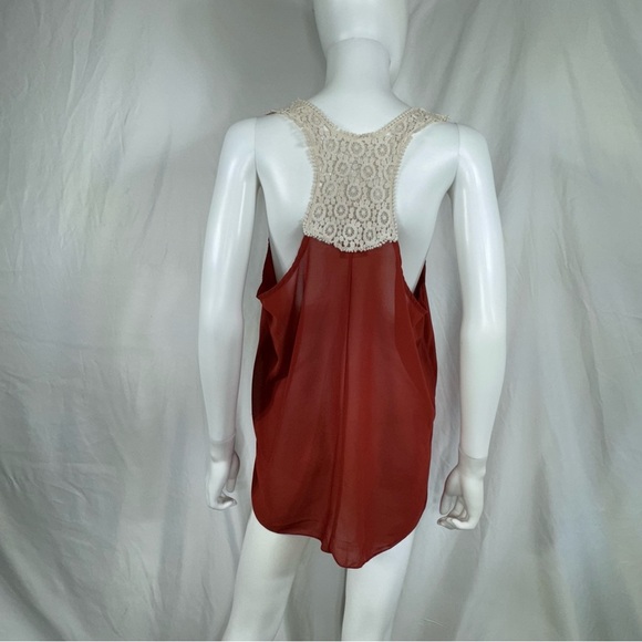 Minette Lace Racer Back Rust Color Sleeveless Blouse - Picture 3 of 5